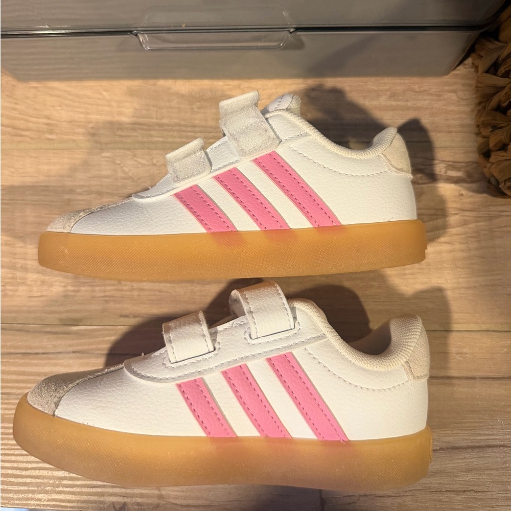 Adidas Kids' White and Pink Velcro Sneakers - Picture 4 of 6
